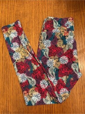 LuLaRoe Multicolor Paisley & Floral Print Leggings - Red, Teal, Gold, Purple